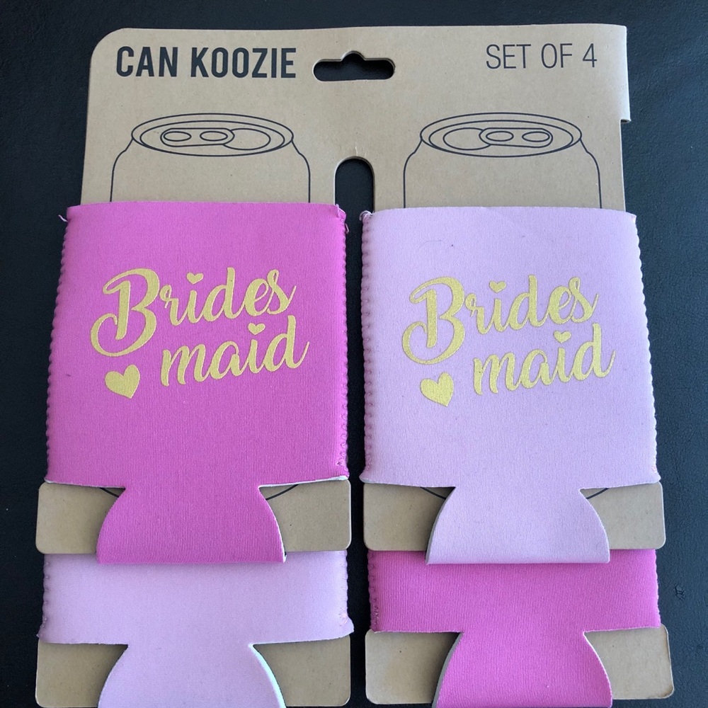 Bridesmaid Pink Can Koozies Set of 4